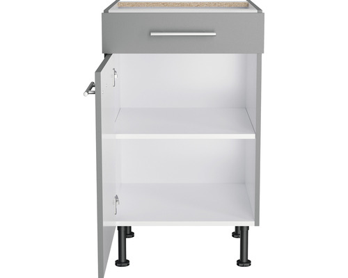 Meuble bas avec tiroir, porte, étagère et pieds