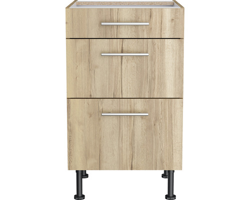 Meuble bas avec trois tiroirs et pieds