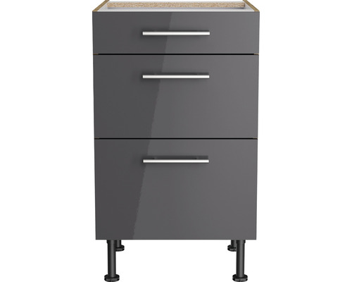 Meuble bas de salle de bains avec trois tiroirs et pieds