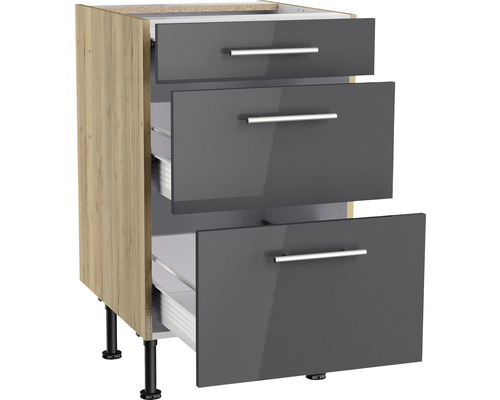 Meuble bas de cuisine avec trois tiroirs