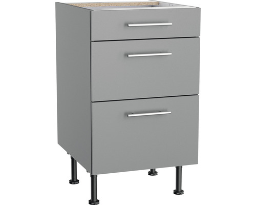 Meuble bas tiroir Optifit Mats825 lxpxh 50 x 58,4 x 87 cm gris basalte mat démonté Meuble bas avec trois tiroirs et pieds