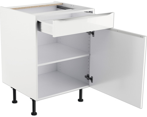 Meuble bas de cuisine avec tiroir, porte et étagères