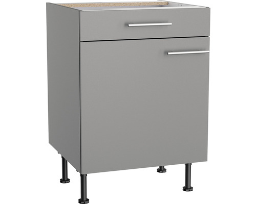 Meuble bas Optifit avec tiroir et porte pivotante Mats825 lxpxh 60x58,4x87 cm gris basalte mat structuré démonté tirant réversible (montage à gauche ou à droite) Meuble bas avec tiroir et porte pour la cuisine