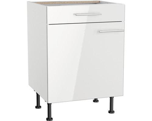 Optifit Unterschrank mit Schublade und Drehtür Rurik986 BxTxH 60x58,4x87 cm weiss glänzend zerlegt Anschlag reversibel (links oder rechts montierbar) Unterschrank mit Schublade und Tür für Küchen