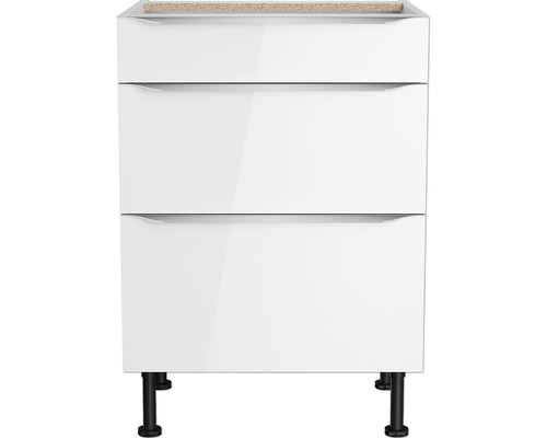 Meuble bas avec trois tiroirs et pieds