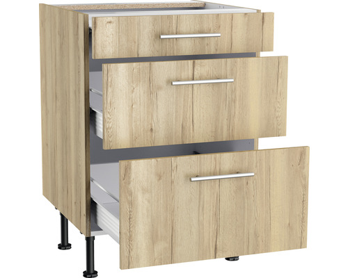 Meuble bas de cuisine avec trois tiroirs