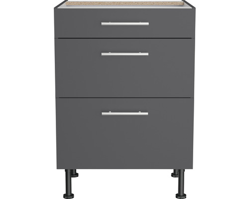 Meuble bas de salle de bains avec trois tiroirs et pieds