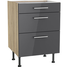 Meuble bas avec trois tiroirs, côtés aspect bois
