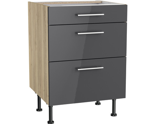 Meuble bas tiroir Optifit Jonte984 lxpxh 60 x 58,4 x 87 cm anthracite brillant démonté