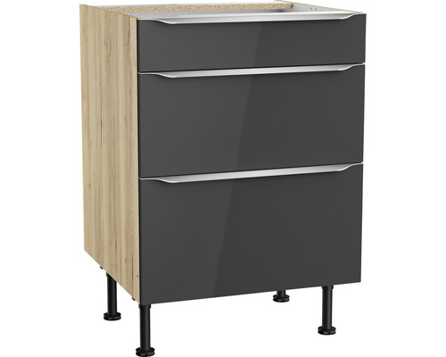 Meuble bas à tiroirs Optifit OPTIkomfort Linus984 lxpxh 60x58.4x87 cm anthracite/chêne sauvage