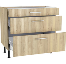 Meuble bas avec trois tiroirs aspect bois