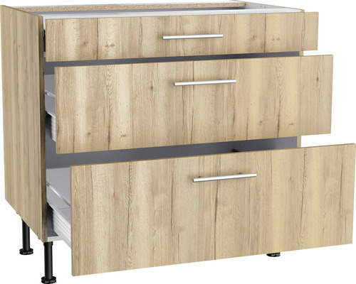 Meuble bas avec trois tiroirs aspect bois