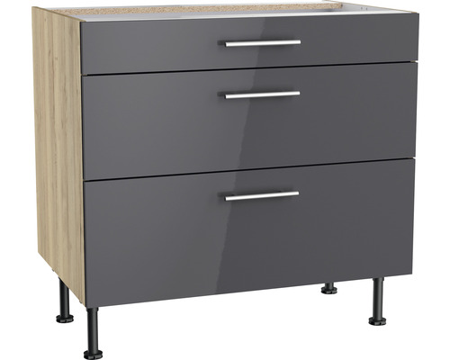 Meuble bas tiroir Optifit Jonte984 lxpxh 90 x 58,4 x 87 cm anthracite brillant démonté