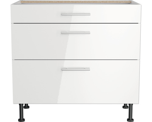 Meuble bas avec trois tiroirs et pieds