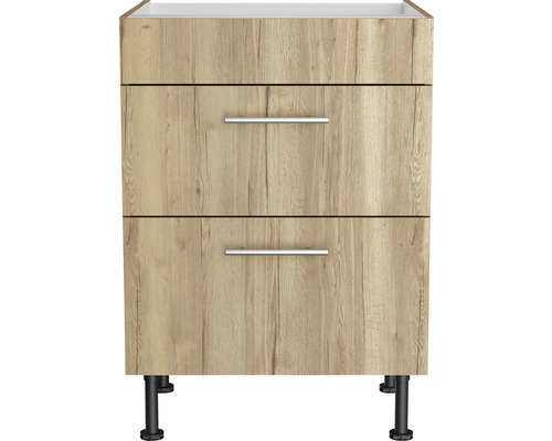 Meuble sous-lavabo avec deux tiroirs et pieds