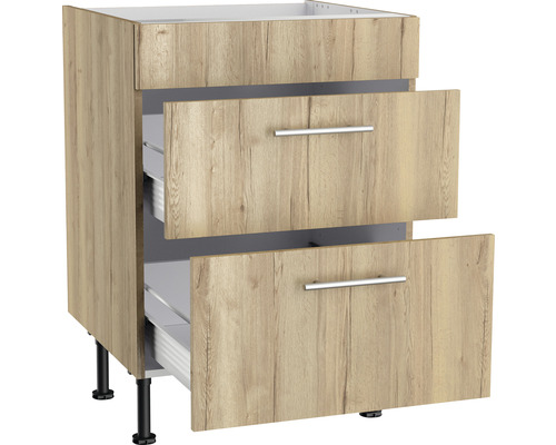 Meuble bas avec deux tiroirs décor bois