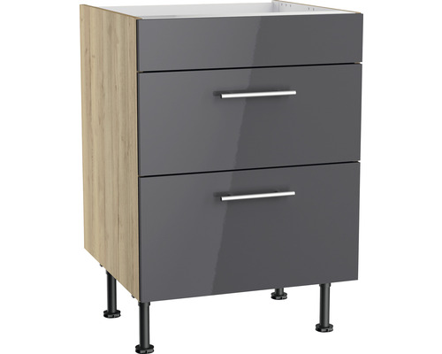 Meuble bas sous plaque de cuisson Optifit Jonte984 lxpxh 60x58,4x87 cm anthracite brillant démonté