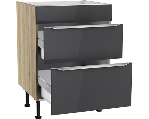 Meuble bas de cuisine avec trois tiroirs