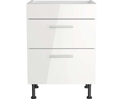 Meuble sous-lavabo avec deux tiroirs et pieds