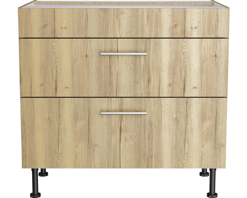 Meuble sous-lavabo avec deux tiroirs et pieds