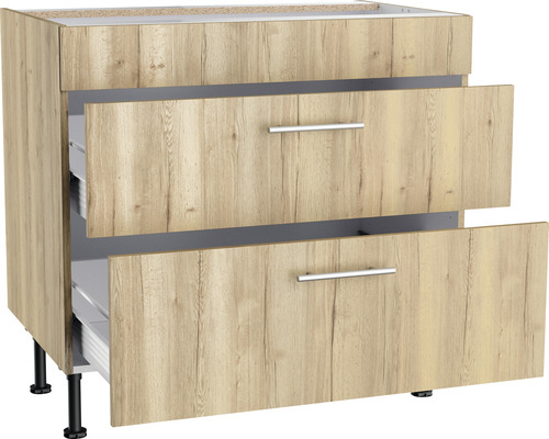 Meuble bas avec deux tiroirs décor bois