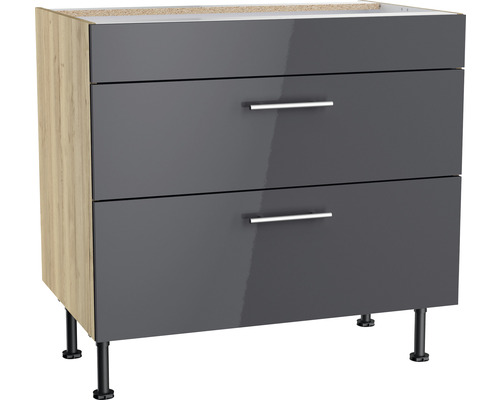 Meuble bas sous plaque de cuisson Optifit Jonte984 lxpxh 90 x 58,4 x 87 cm anthracite brillant démonté