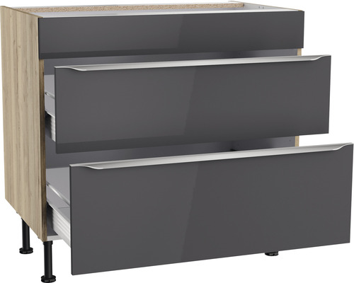 Meuble bas avec trois tiroirs et pieds