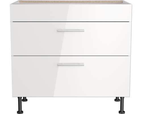 Meuble bas avec deux tiroirs et pieds