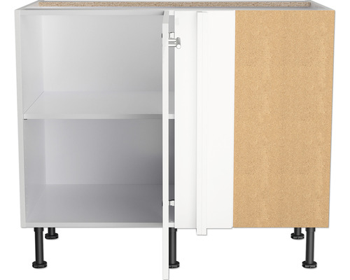 Weißer Unterschrank mit einer offenen Tür und zwei Regalböden