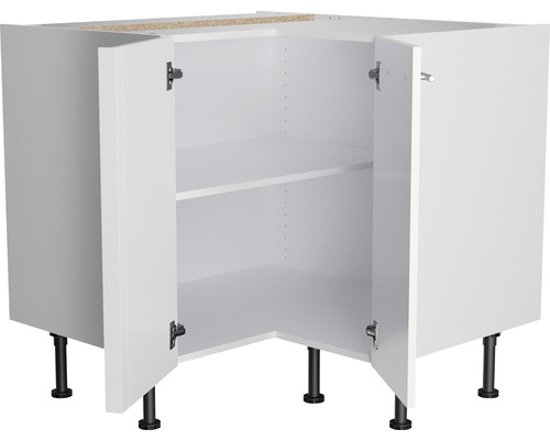 Meuble bas d''angle avec deux portes, pieds réglables et étagères pour la cuisine