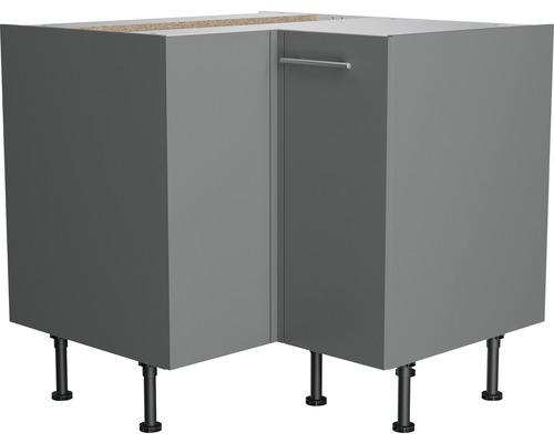 Meuble bas d''angle gris pour cuisine avec poignée et pieds