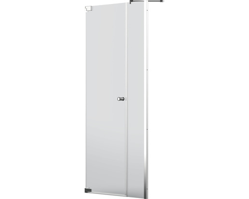 Geöffnete Duschkabinentür aus Glas mit Griff