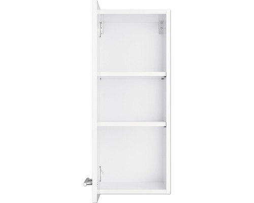 Offener, weisser Badezimmerschrank mit drei Regalböden