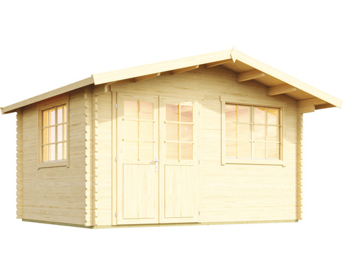 Abri de jardin en bois avec fenêtres et double porte