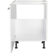 Küchenunterschrank mit offener Tür und schwarzen Füßen