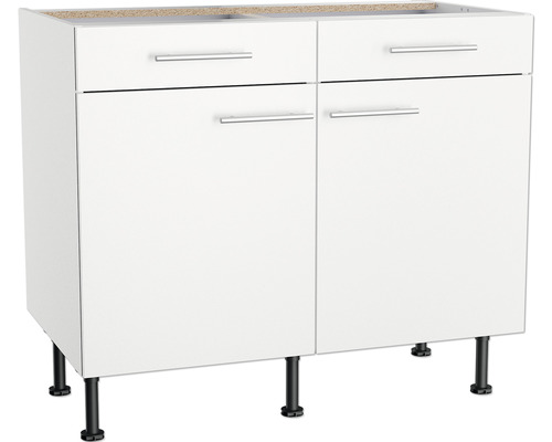Meuble bas avec deux tiroirs, deux portes et pieds