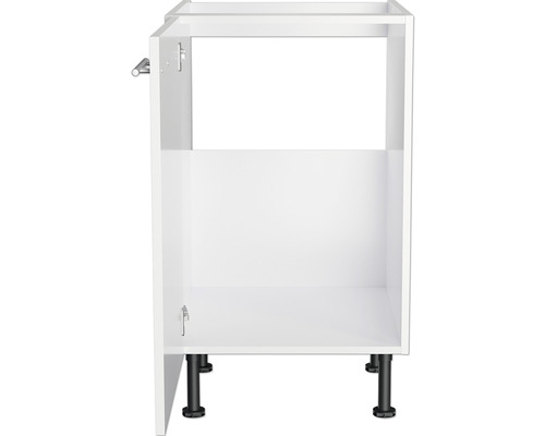 Weisser Küchenunterschrank mit schwarzen Füssen