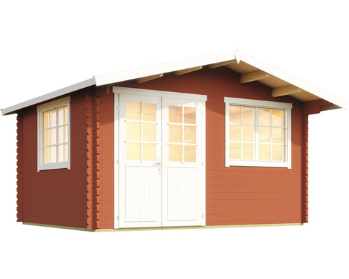 Maison de jardin en bois avec fenêtres et porte double