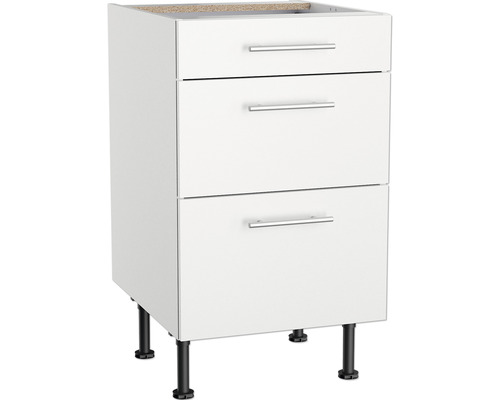 Meuble bas avec trois tiroirs et pieds