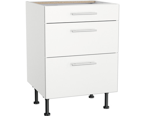 Meuble bas avec trois tiroirs et pieds