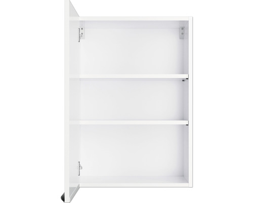 Offener weisser Badezimmerschrank mit drei Regalen