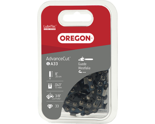 Chaîne de tronçonneuse OREGON Q90SG033E, 3/8" | 1,1 mm | 33 TG | HM | 20 cm Chaîne de tronçonneuse Oregon AdvanceCut A33, longueur 20 cm