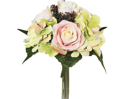 Plante artificielle bouquet de roses et d'hortensias Ø 18 h 31 cm rose