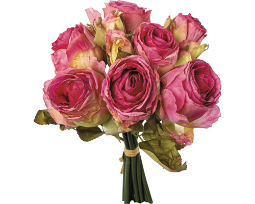 Kunstpflanze Rosen Bouquet Ø 16 H 29 cm pink