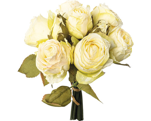 Plante artificielle bouquet de roses Ø 16 h 29 cm crème
