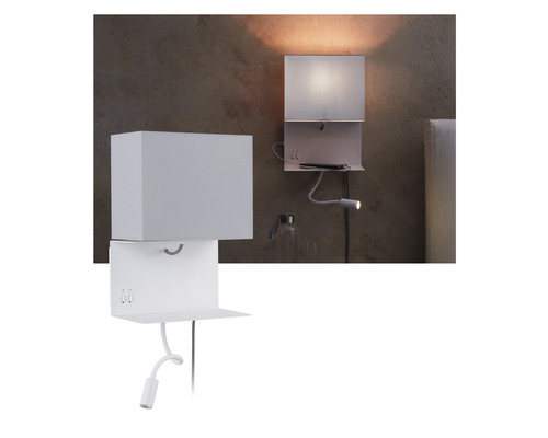 Wandleuchte mit Leselampe und Ablage