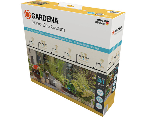 Set d'arrosage GARDENA Micro-Drip set de démarrage terrasse (pour jusqu'à 30 plantes en pot)