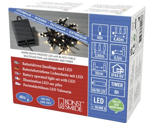 Guirlande lumineuse LED Konstsmide 3,9 m + câble d'alimentation 0,5 m 40 LED couleur d'éclairage blanc chaud