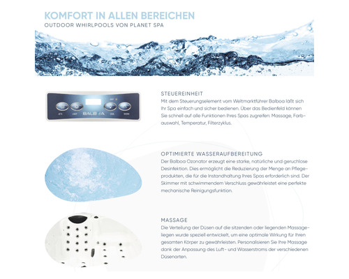 Informationen zu Steuerung, Wasseraufbereitung und Massagefunktionen eines Whirlpools