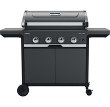 Barbecue à gaz avec quatre brûleurs, étagères et meuble bas
